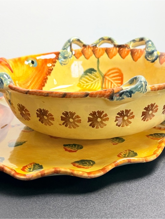 Italica Ars Other - Hand-Painted Italica Ars Fish Bowl and Plate Serving Set of Two